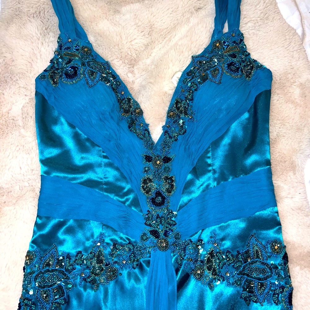 Blue satin gown